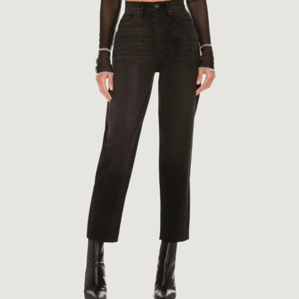The We The Free Georgine Crvy Mom Jeans Women 35 Black Cotton Raw Hem Grunge